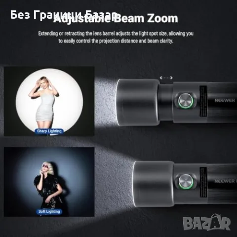 Нова лампа NEEWER FL10 LED Фото Прожектор RGB 10W Zoom 10-60° CRI95+ 7500mAh осветление снимки, снимка 4 - Светкавици, студийно осветление - 56129748