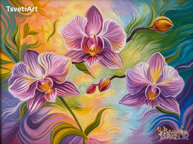 Оригинална картина – орхидеи – акрил – идея за подарък, снимка 2 - Картини - 53897487