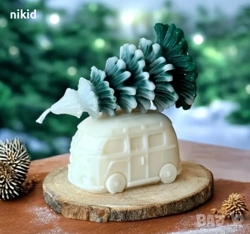 3D сет Коледни Автобус и елха силиконов молд форма фондан шоколад гипс свещ смола декор, снимка 5 - Форми - 52843930