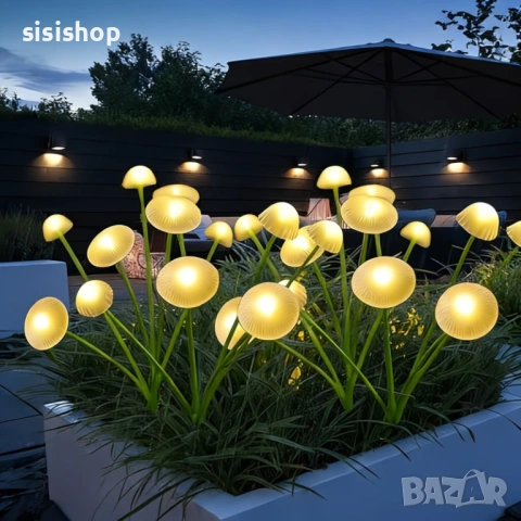 Соларни градински декорации „Медузи и Гъбки“ – Водоустойчиви, с мека жълта светлина 4984