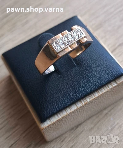 Масивен златен пръстен с фианити – проба 585, маркиран