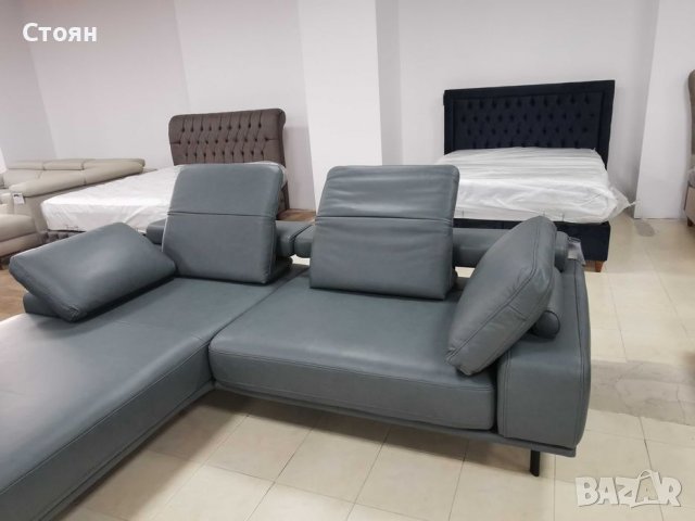 Синьо-зелен кожен ъглов диван "LS - HUKLA" - ест. кожа, снимка 4 - Дивани и мека мебел - 39688147
