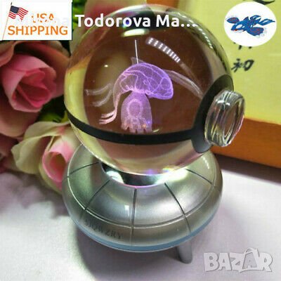 3D кристална топка LED pokemon,celebi,Snorlax,kyogre,Vulpix и др., снимка 3 - Настолни лампи - 35244236