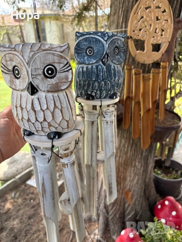 Вятърен звънец от дърво и бамбук Бухалче, снимка 2 - Декорация за дома - 54156937