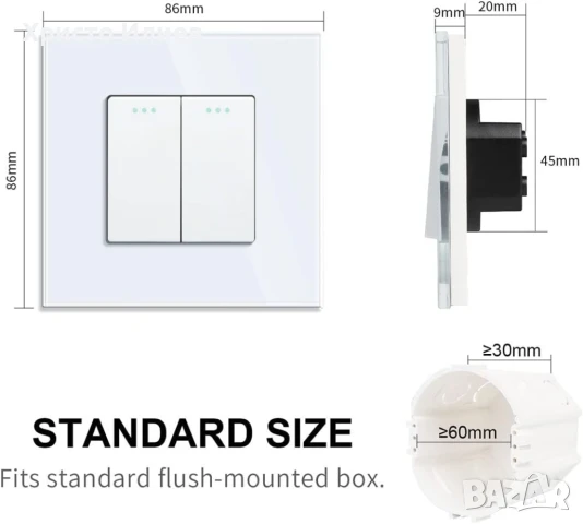 Контакт за осветление с 2 бутона със стъклена рамка, снимка 2 - Други - 51272857