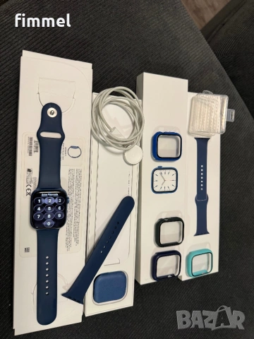 Apple Watch Series 7 GPS 45mm, пълен комплект, оригинален с подаръци, снимка 3 - Смарт часовници - 53241438