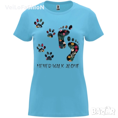 Нова дамска тениска Never Walk Alone в син цвят 