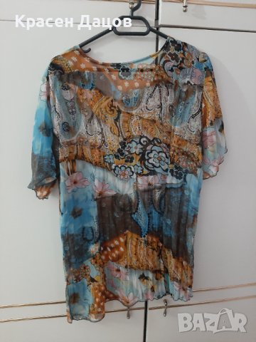 Лятна блуза от рисувана коприна, снимка 2 - Тениски - 42782519