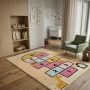 Детски килим за игра 120х160см - Светложълт килим с цветни къщички, противоплъзгащ и миещ се, снимка 4