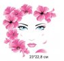 Момиче с лилави цветя лице  щампа термо апликация картинка за дреха блуза чанта