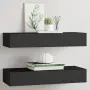 vidaXL Стенни рафтове с чекмеджета, 2 бр, черни, 60x23,5x10 см, МДФ, снимка 2