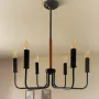 Модерен класически висящ полилей тип свещ /метал с дърво / 6 рамена, снимка 1