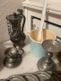 Калаени старинни предмети, часовник, свещник, чайник, подложки за чаши, снимка 6