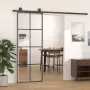 vidaXL Плъзгаща се врата, черна, 76x205 см, ESG стъкло и алуминий, снимка 2