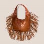 Дамска чанта тип торба с ресни от естествена кожа, снимка 2