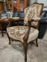 Комплект от две дъбови кресла с дърворезба и   гобленова дамаска , снимка 4