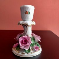Herend Hungary Three Roses Candle Holder Hand Painted Florals Gold Candlestick Свещница , снимка 1 - Колекции - 40384185