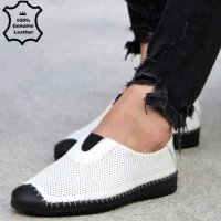 Мъжки обувки - бяло с черно ЕСТЕСТВЕНА кожа - 328, снимка 2 - Мокасини - 30853047
