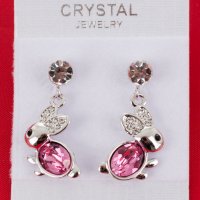 Висящи обеци Зайчета с розови кристали марка Fantastic Crystal , снимка 2 - Обеци - 38467981