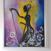 Арфея и влюбената арфа - картина с жена,която свири на арфа, снимка 1 - Картини - 42850274