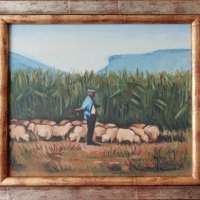 Картина "Овчар със стадо", худ. Олег Памуков, снимка 1 - Картини - 40600492