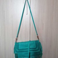 ANTONELLO SERIO дамска чанта, естествена кожа, ресни, петролено-синьо , снимка 1 - Чанти - 30319789