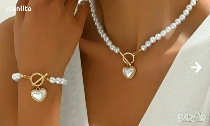 френски перли Колие + Гривна в стил ретро, снимка 1