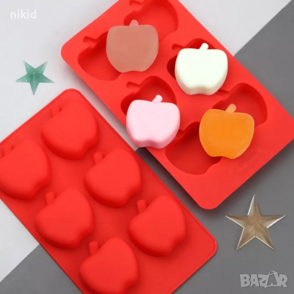 Ябълка Ябълки с дръжка силиконов молд форма фондан гипс шоколад сапун, снимка 1