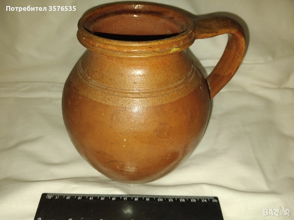 Продавам керамична кана от кафява глина с дръжка, снимка 1