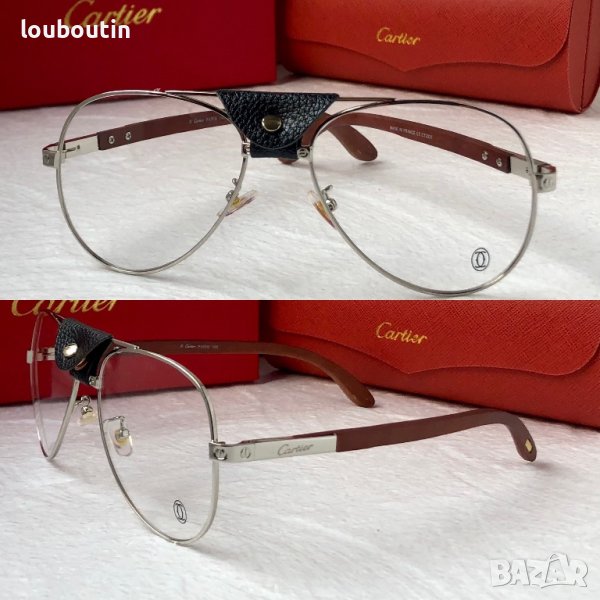 Cartier 2023 прозрачни мъжки слънчеви очила с кожа и дървени дръжки, снимка 1