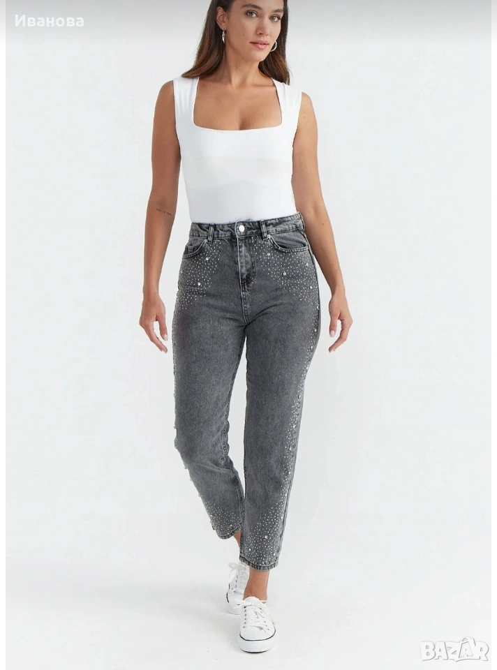 Нови дамски сиви дънки Л, снимка 1