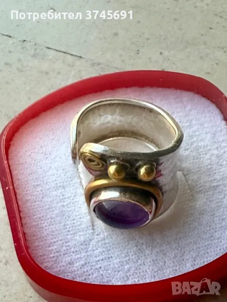 Масивен сребърен пръстен с аметист, снимка 1