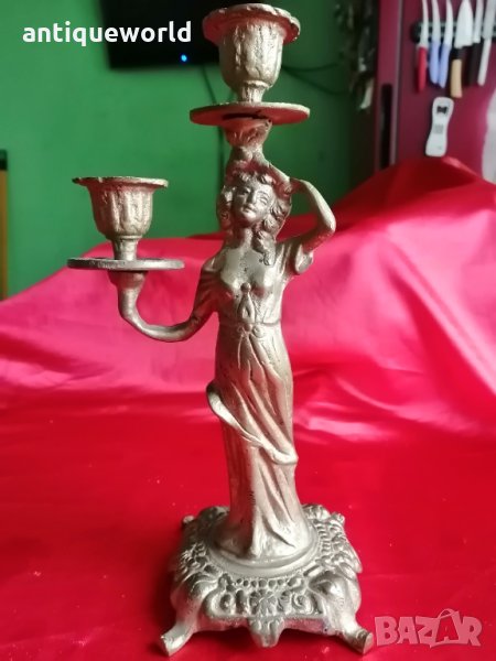 Рядък АРТ ДЕКО Бронзов Свещник ,с Женска Фигура , снимка 1