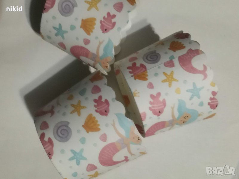 10 бр Русалка морско дъно хартиени кошнички капсули поставки чашки мъфини кексчета картонени, снимка 1