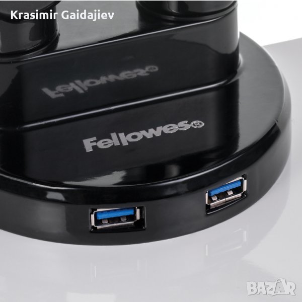 Fellowes 8042501 Platinum Series 33 1/2" x 6" x 24 1/2" Черно рамо за двоен монитор, снимка 1