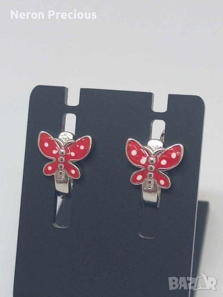 Сребърни детски обеци Пеперудки, снимка 1