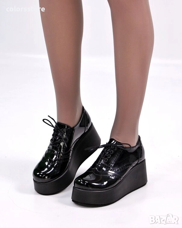Обувки на платформа - черен лак - 450-L, снимка 1