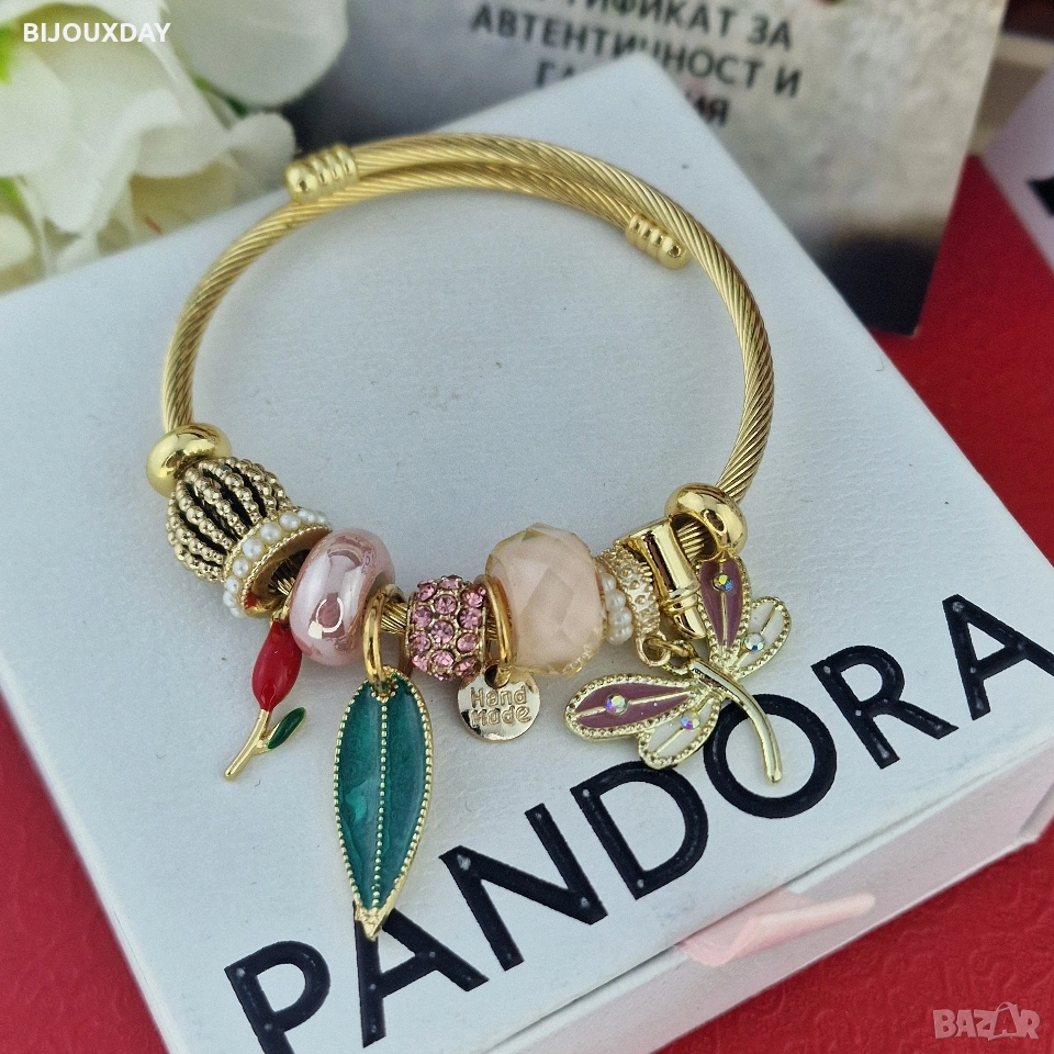 гривна с роза от медицинска стомана 18 карата златно покритие, снимка 1