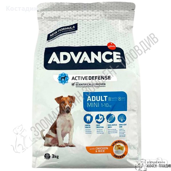 Advance Mini Adult - Пиле и Ориз - 3/7.5кг - за Кучета от Мини породи, снимка 1