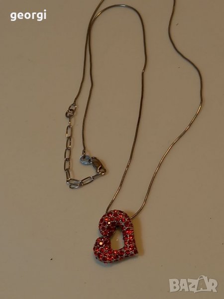 Сребърно колие с висулка сърце с камъни, снимка 1