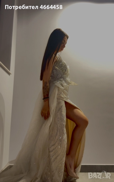 Бална бежова рокля с камъни, снимка 1