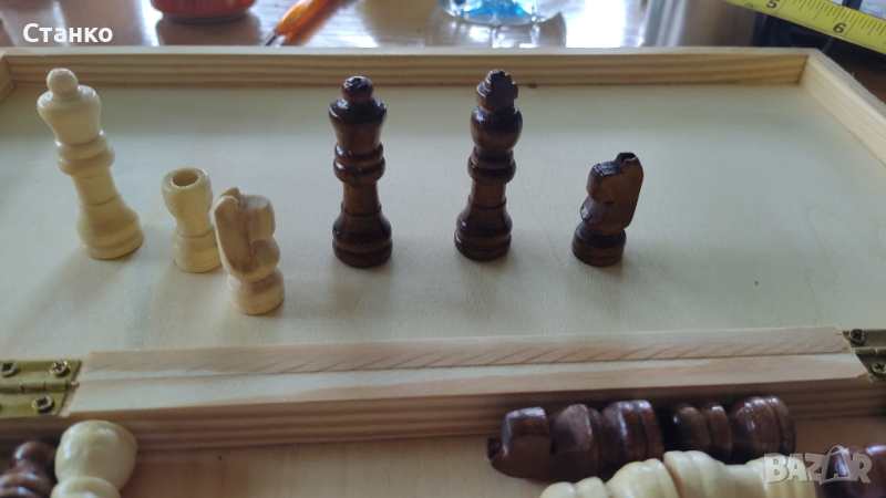 шах, дървен със ръчно изработени дървени фигури , снимка 1