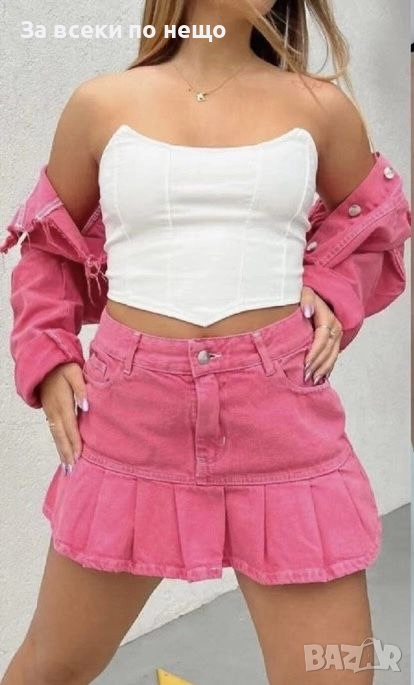 Дамска Къса Розова Дънкова Пола Код S373, снимка 1