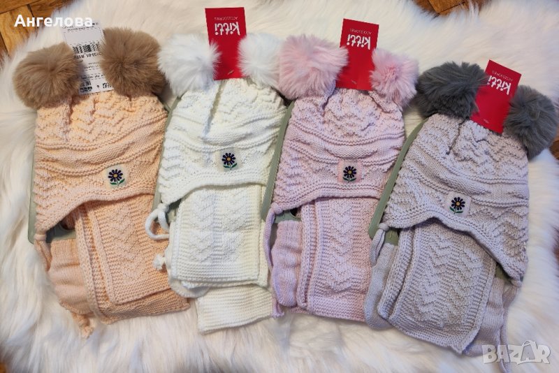 Зимен комплект шапка, шал и ръкавички за момиче зайче 0-18м, снимка 1