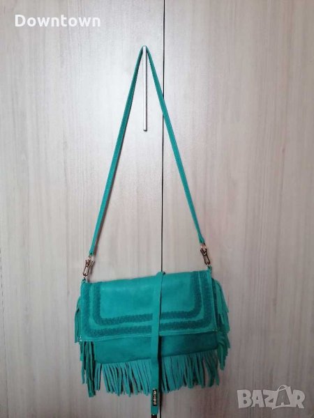 ANTONELLO SERIO дамска чанта, естествена кожа, ресни, петролено-синьо , снимка 1
