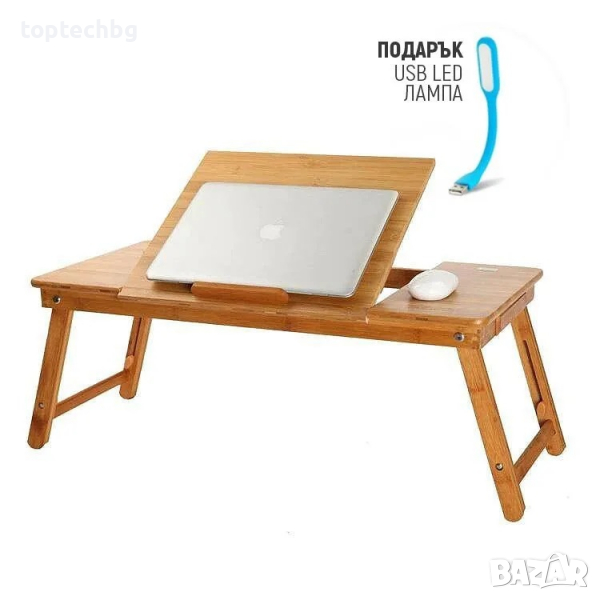 Двойна маса за лаптоп от Бамбук, вградени охладители - 72.5 х 34 см. (+ПОДАРЪК), снимка 1