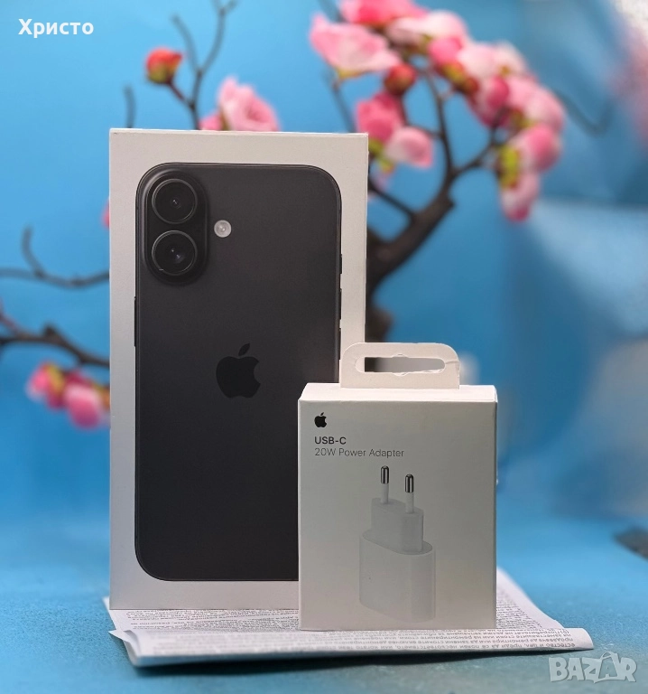 НОВ!!! Apple iPhone 16, 128GB, 5G, Black + оригинален адаптер Apple, снимка 1
