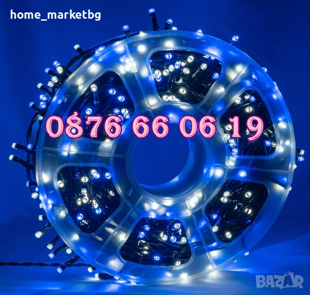 Коледни лампички 50 метра на макара, синя светлина, водоустойчиви, снимка 1