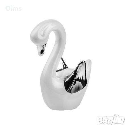Статуетка лебед бял сребро керамика фигура, снимка 1