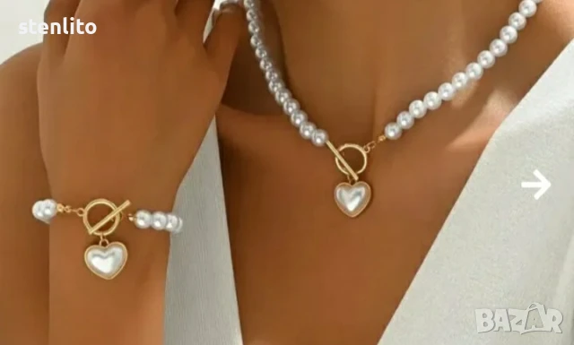 френски перли Колие + Гривна в стил ретро, снимка 1